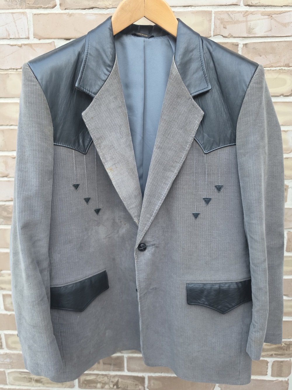 Vintage Pioneer Wear 44L Gray Blazer Leather Trim Made USA Western Jacket